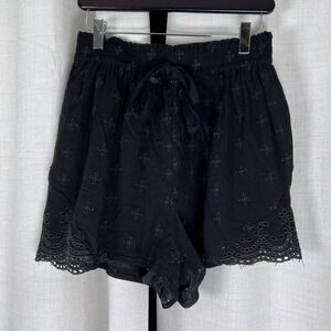 NEW! Earthbound Eyelet Black Lace Shorts Rayon Cotton Women's Medium BOHO